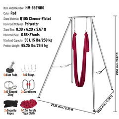 VEVOR 10ft Yoga Swing Stand Hammock Aerial Silk Kit 551 lbs Load Yoga Frame Red