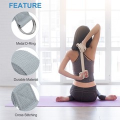 3Pcs 8 Feet Cotton Yoga Strap Belt Stretch Bands with D-Ring Buckle, Light Grey