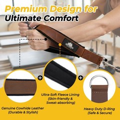 Leather Pilates Double Loop Straps for Reformer, with Soft Lined Interior