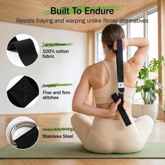 Slim Panda Cotton Yoga Strap with Adjustable D-Ring Buckle 98 Inch Black