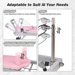Foldable Pilates Reformer Machine with Wheels, Adjustable Armrests & Headrest