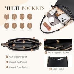 Shoulder Bag for Women Small Purse Trendy Clutch Hobo 1-black【multi-pockets】
