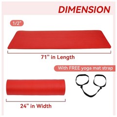Fitvids 1/2-Inch Thick High Density Exercise Yoga Mat with Strap, Red (Open Box)