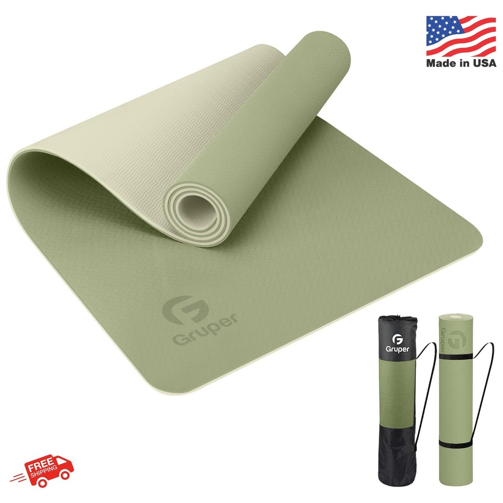 Gruper Yoga Mat Non Slip, Eco Friendly Fitness Exercise Mat with Carrying Strap,