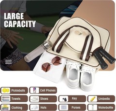 Pickleball Tote Sling Bag for Women/Men/Boy/Girl, Large capacity BeigeBrown