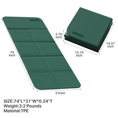 Foldable Yoga Mat 75″ x 31″, 6mm 74“L*31W”*0.24“T Dark Green+Dark Green Grey