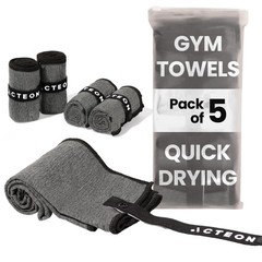 Acteon Microfiber Quick Dry Gym Towel, Silver ION PACK OF 5, Dark Grey