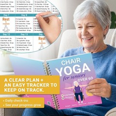 Chair Yoga for Seniors Over 60 Book and Chart, 30 Poses with yoga