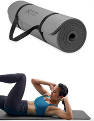 Gaiam Essentials Thick Yoga Mat w/ Easy-Cinch Carry Strap Gray Exercise Fitness