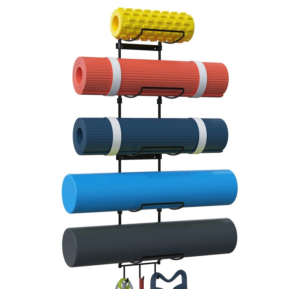 Yoga Mat Holder Wall Mount, Wall Rack Organizer, Storage Foam Roller and Bloc…