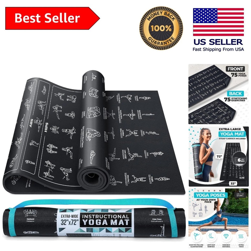 Portable Yoga Mat with 75 Illustrated Poses – Eco-Friendly Comfort & Stability
