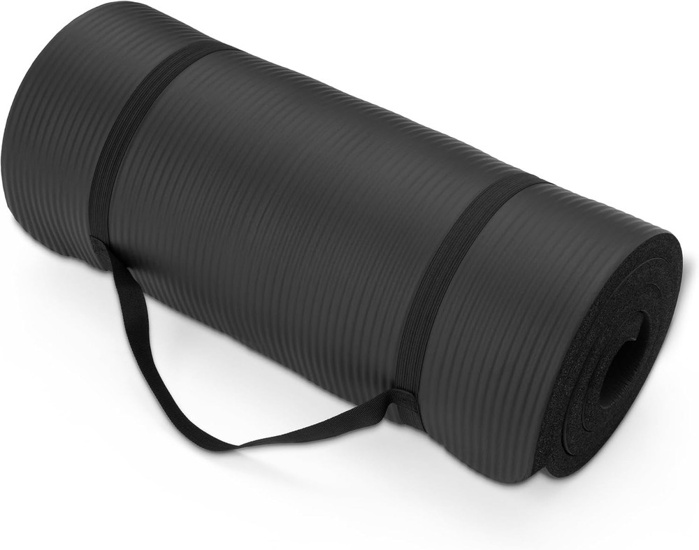 Amazon Basics Black Extra Thick Exercise Yoga Mat w/ Carrying Strap 74″L X 24″W