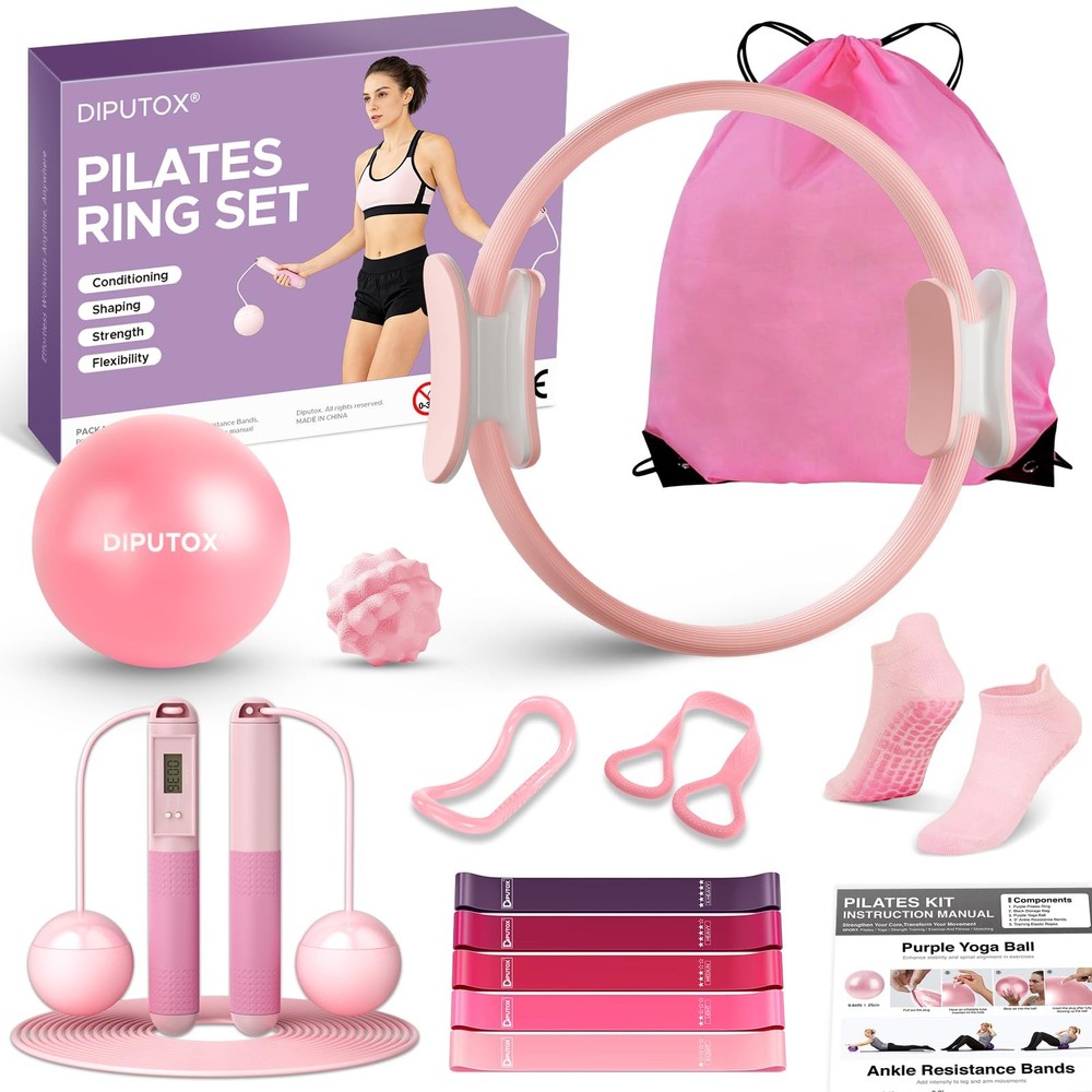 Pilates Ring Kit,Pilates Equipment Accessories,Home 14 Count(Pack of 1), Pink