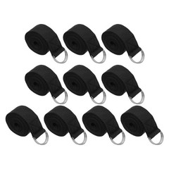 10Pcs 6 Feet Cotton Yoga Strap Belt Stretch Bands with D-Ring Buckle, Black