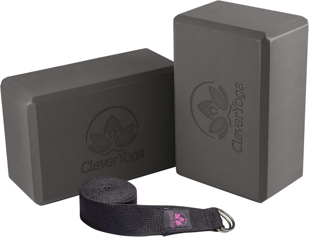 Blocks & Strap – Lighweight Foam Yoga Blocks 2 Pack with 8Ft Cotton Yoga Strap S