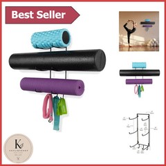 Guru Art Deco Yoga Mat Holder Wall Mount with 3 Hooks – Space Saving Design