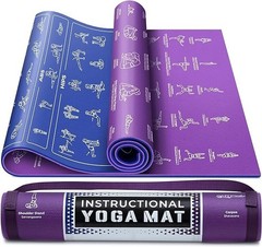 Instructional Yoga Mat 75 Poses Stretching Exercises 1/4 Inch Thick Non Slip