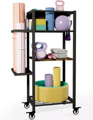 Yoga Mat Storage Rack with Wheels, 3 Tier Home Gym Workout Equipment Organizer f