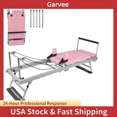 Resistance Ropes Included Pink Pilates Reformer Machine 77.5″, Foldable Adjustab