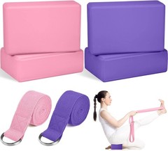 6 Pcs Yoga Block and Strap Set 4 Pcs 9 x 6 x 3 Inches EVA Foam Pilates Block …