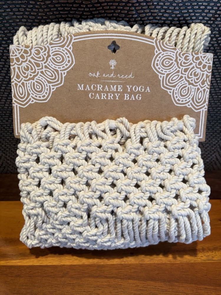 “Oak And Reed” Macrame Yoga Mat Boho Style Carry Bag 100% Cotton~Cream Color NWT
