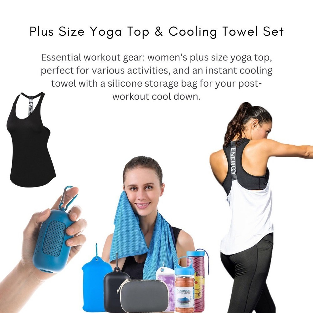 Women plus size Yoga Top & Yoga Towel with Silicone Storage Bag Pack(Bulk 3Sets)