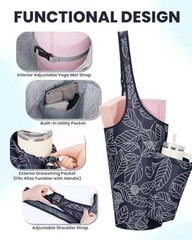 Yoga Mat Bag for Women with Drawstring Pocket & Inner Pocket, Large Navy blue