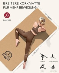 Yoga Mat Cork XXL – Extra Large Yoga Mat Non Slip 183x116cm / 183x92cm -…