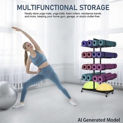DNYLHRLZ 4 Tier Double Sided Matte Black Metal Yoga Mat Holder,Yoga Mat Stora…