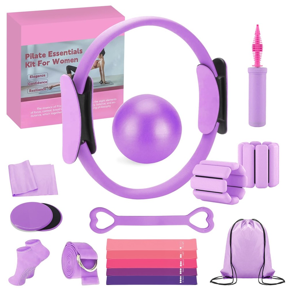 Home Exercise Equipment Pilates Kit Ring Ball Resistance Bands Adjustable Purple