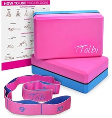 Yoga Blocks 2 Pack with Strap & Guide – Non-Slip EVA Foam Pilates Blocks