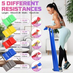 Resistance Bands Set, 5 Pcs Exercise 1.8m, Gray, blue, red, yellow, green