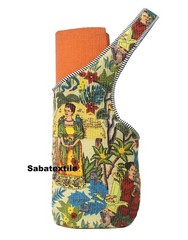 Indian Cotton Yoga Mat Bags Beige Frida Jhola Tote Bags, Quilted Yoga Mat Bags
