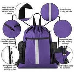 Drawstring Backpack Sports Gym Bag Purple Drawstring With Shoe Compartment