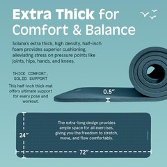 Retrospec Solana Yoga Mat 1/2″ Thick w/Nylon 1/2 inch, Ocean Blue