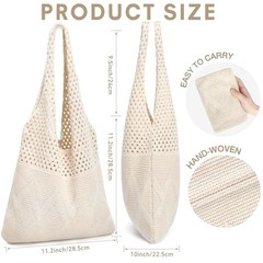 Crochet Bags for Women Beach Totes Bags Aesthetic Summer Tote Standard Beige-a