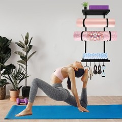 Yoga Mat Holder Wall Mount, Yoga Mats Rack with Double Floating Shelves, Yoga…
