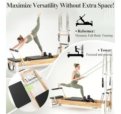 Pilates Reformer, Wooden Reformer Pilates Machine with Tower & Mat