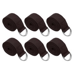 6Pcs 6 Feet Cotton Yoga Strap Belt Stretch Bands with D-Ring Buckle, Brown