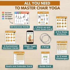 Chair Yoga for Seniors over 60 – 70 Exercise Cards with Videos & Workout Plan –