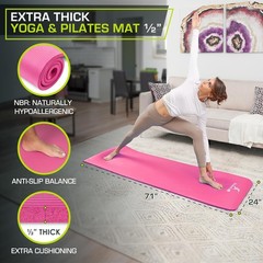 ProsourceFit Extra Thick 1/2in High Density Yoga and Pilates Mat with Strap