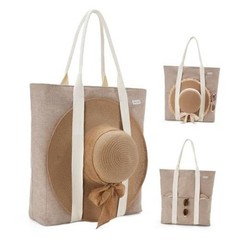 Large Beach Tote Bag with Zipper-Travel Tote Bag for 17¾”L x 19¾”W x 4½”H Khaki