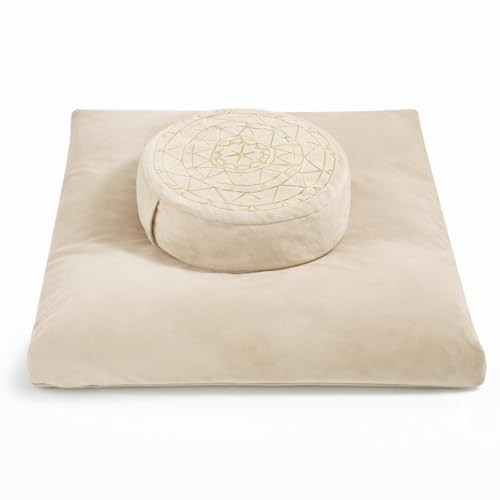 ellier Zafu & Zabuton Meditation Cushion Set – Buckwheat Hull & Memory Khaki