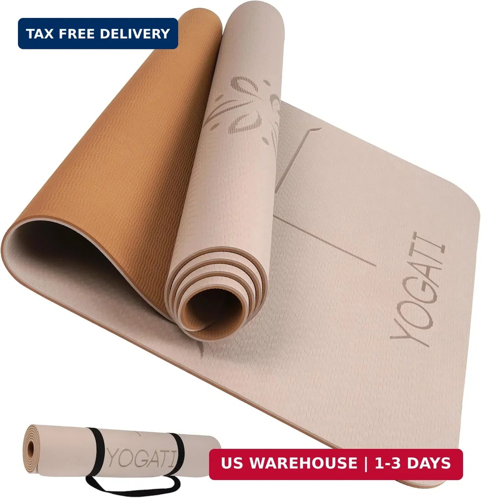 YOGATI® Yoga Mat with Strap with Alignment Lines. Home Workout Mat for Women, Me