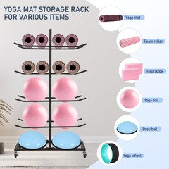 DNYLHRLZ 4 Tier Double Sided Matte Black Metal Yoga Mat Holder,Yoga Mat Stora…