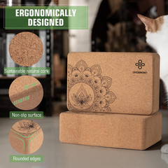 Overmont Cork Yoga Blocks 2 Pack with 8Ft Strap Natural Cork Bricks | High Densi