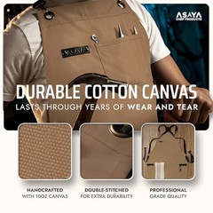 Chef and BBQ Apron with Bottle Opener and Hand Towel – 10oz Cotton Canvas, Tan