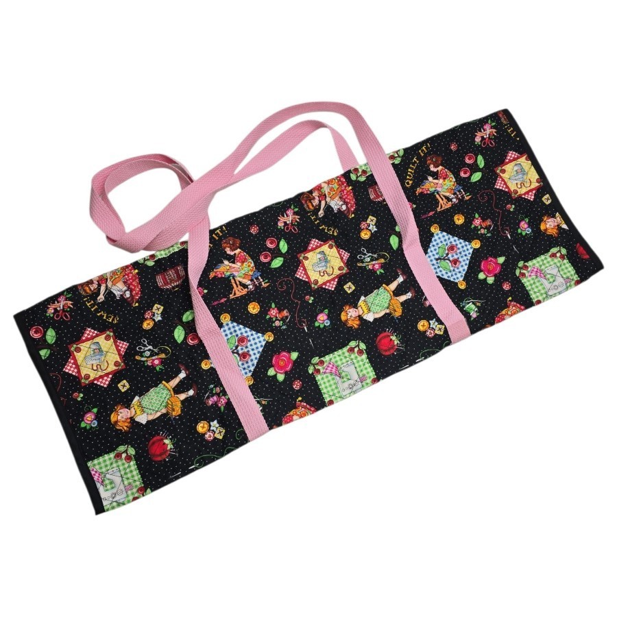 Mary Engelbreit Fabric Yoga Mat Carrier Bag Quilted Pink Straps Bag Hand Crafted