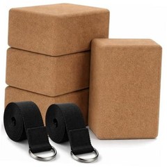 6 Pcs Cork Yoga Blocks with Straps 9 x 6 x 4 Inch Cork Yoga Brick 8.2 FT