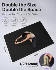 Large Yoga Mat (75 * 52 * 1/2Inch),Extra Wide TPE Exercise Mat,Non-Slip Workout
